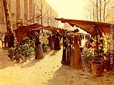 Famous Aux Paintings - Marche Aux Fleurs A La Madeleine Avec Plantes Potageres